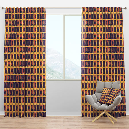 Retro Grid in Orange - Mid-Century Modern Curtain Panels