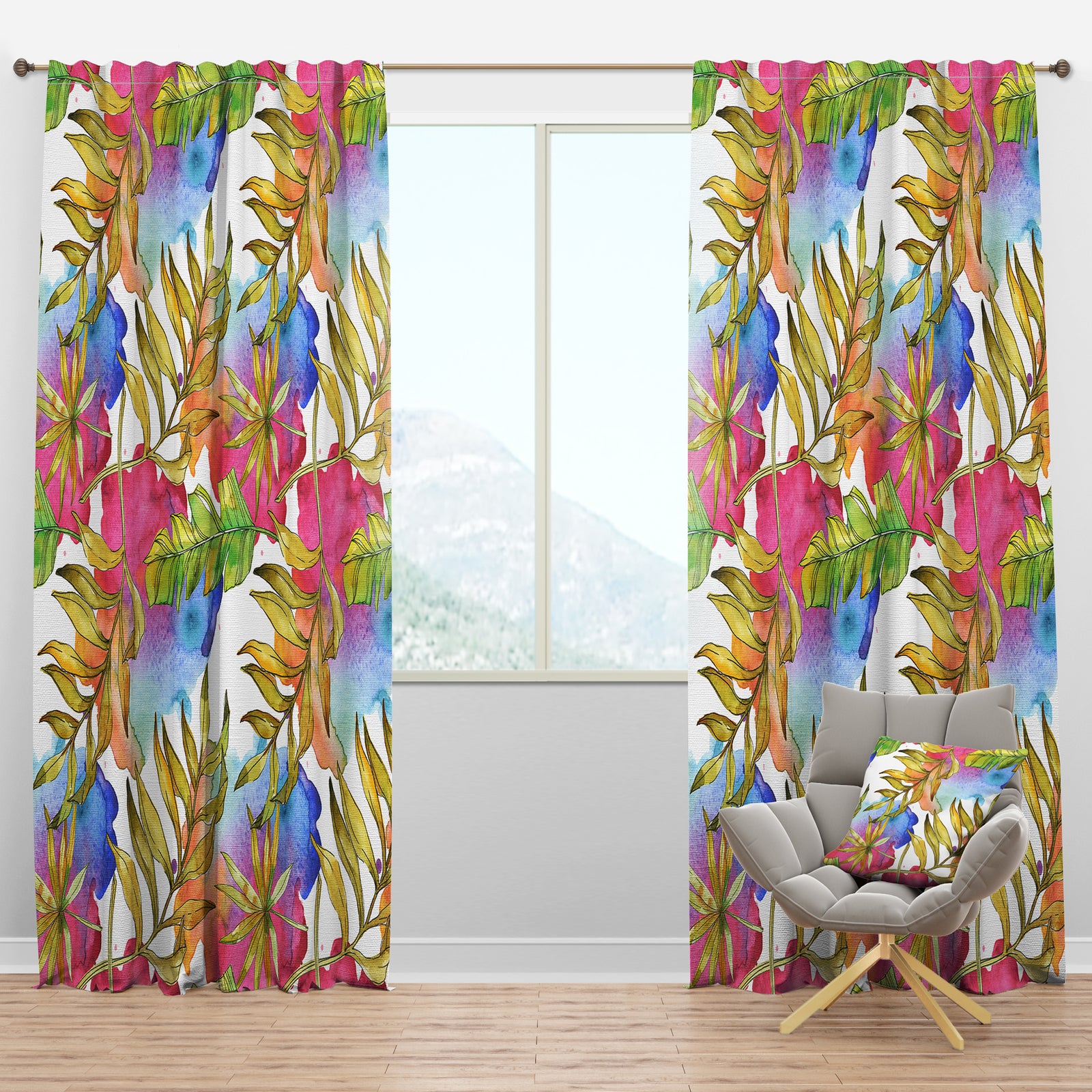 Tropical Foliage IV - Mid-Century Modern Curtain Panels