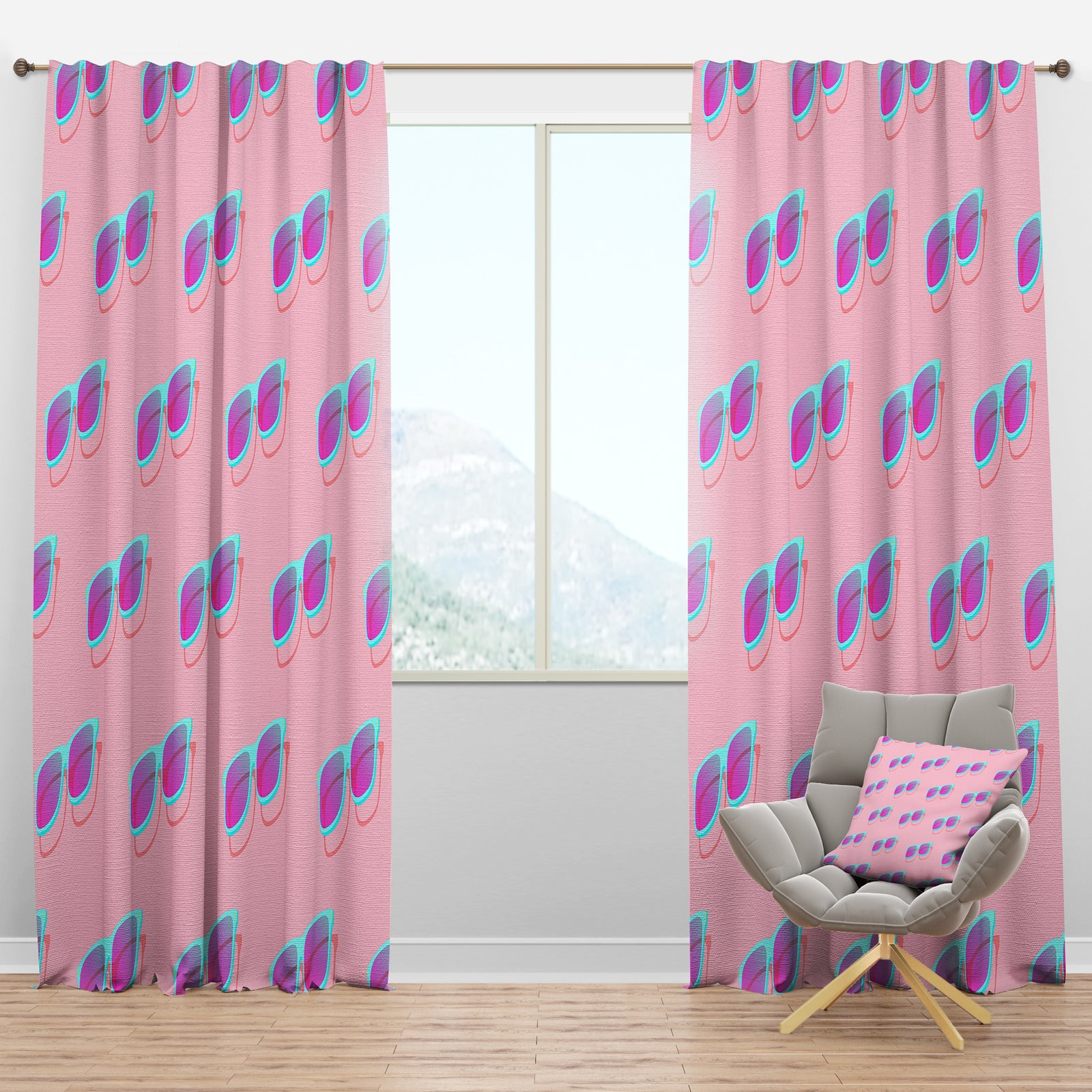 Pink Abstract Retro Pattern I - Mid-Century Modern Curtain Panels