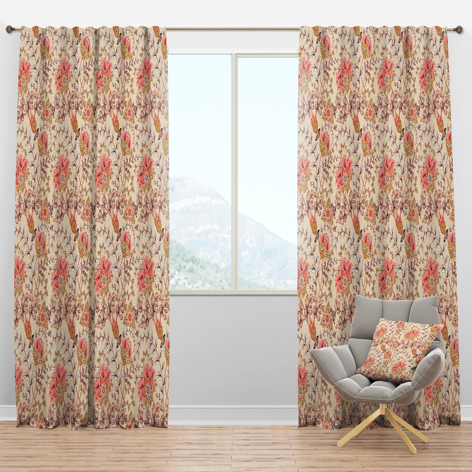 Oriental Floral Paisley - Mid-Century Modern Curtain Panels
