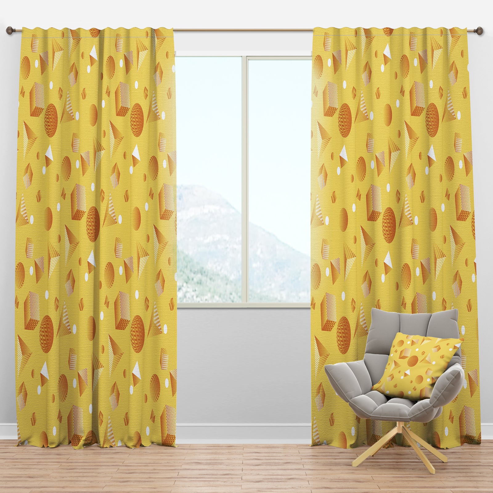 Minimal Yellow Geometrical Shapes - Mid-Century Modern Curtain Panels