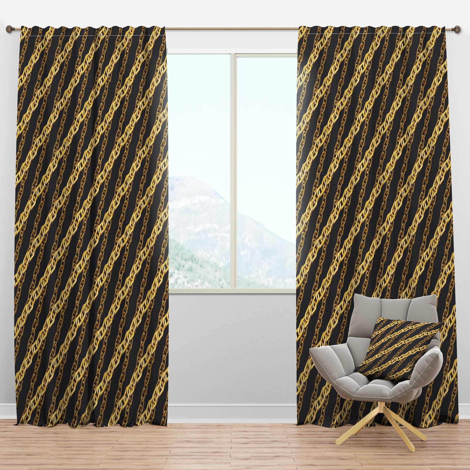 Golden ZigZag Chain - Mid-Century Modern Curtain Panels