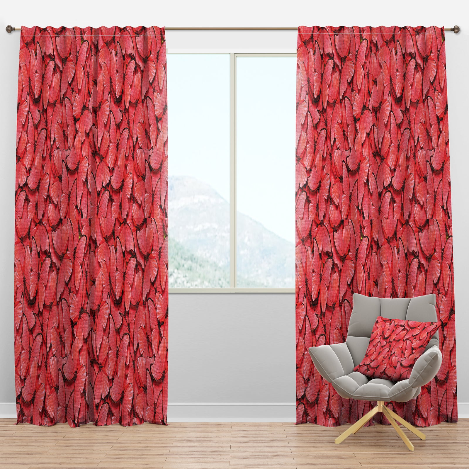 Coral Pink Butterflies - Mid-Century Modern Curtain Panels