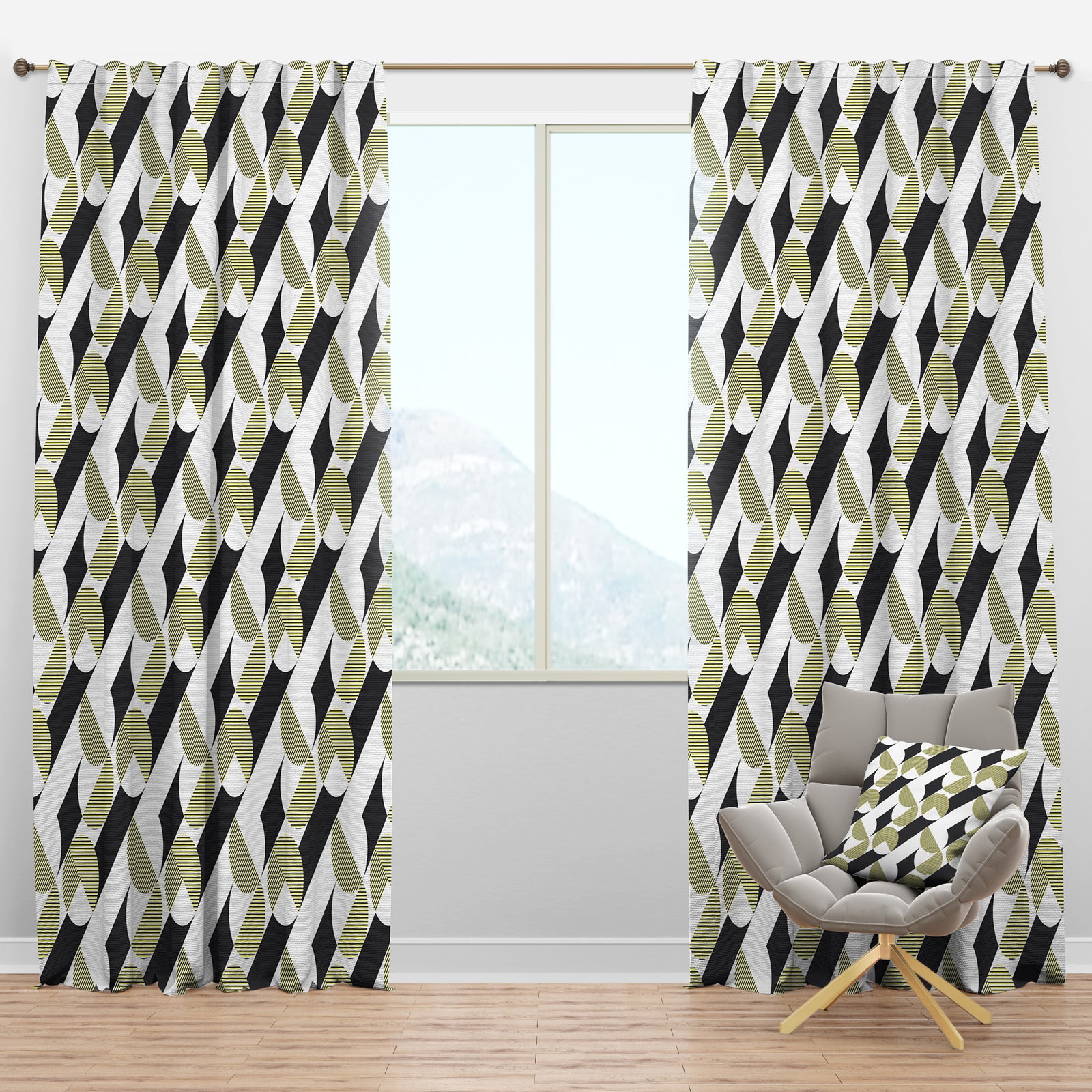 Circular Abstract Retro Geometric II - Mid-Century Modern Curtain Panels
