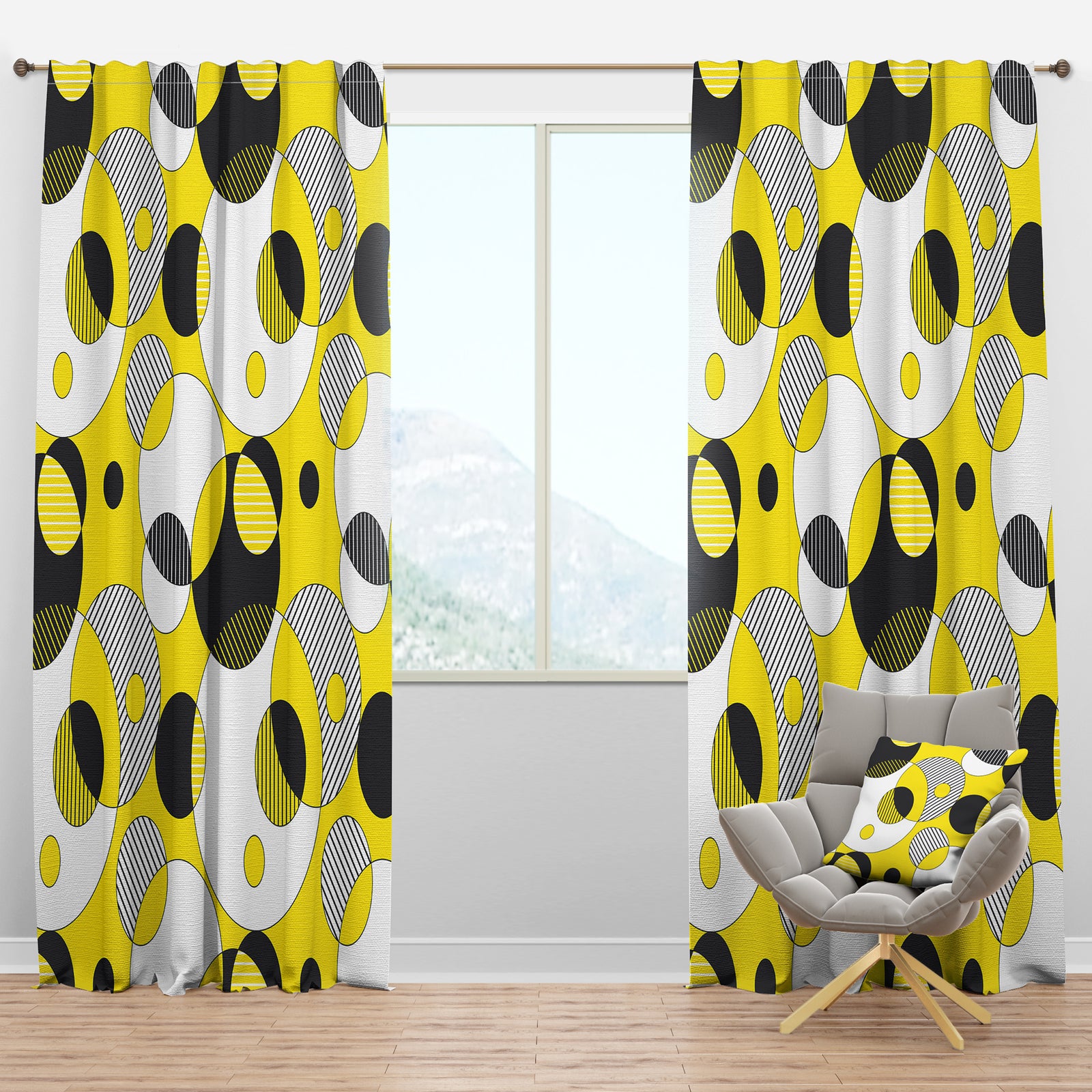 Circular Abstract Retro Geometric I - Mid-Century Modern Curtain Panels