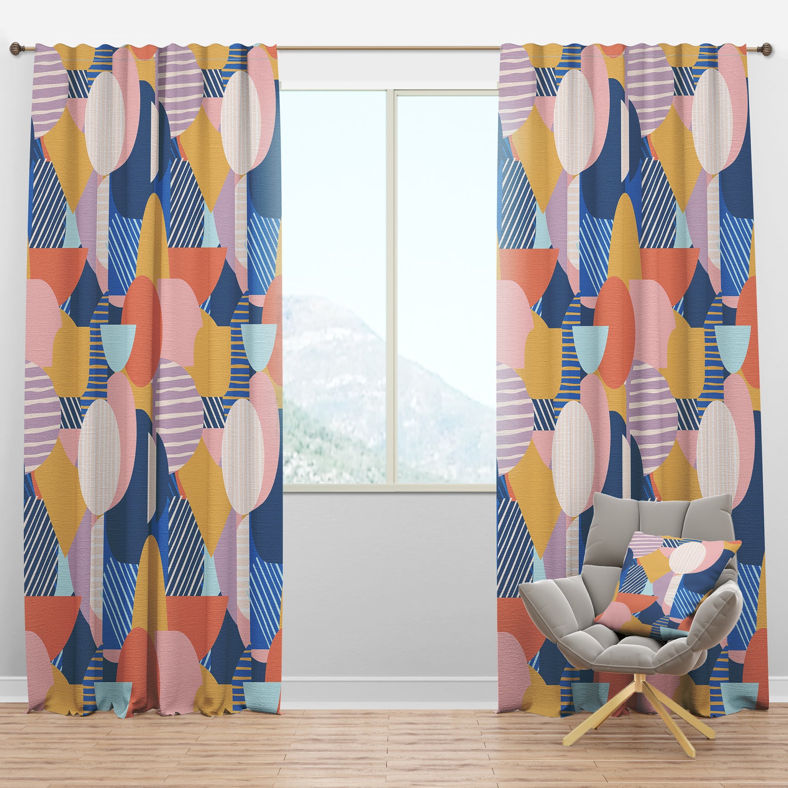 Modern geometric shapes pattern - Mid-Century Modern Curtain Panels