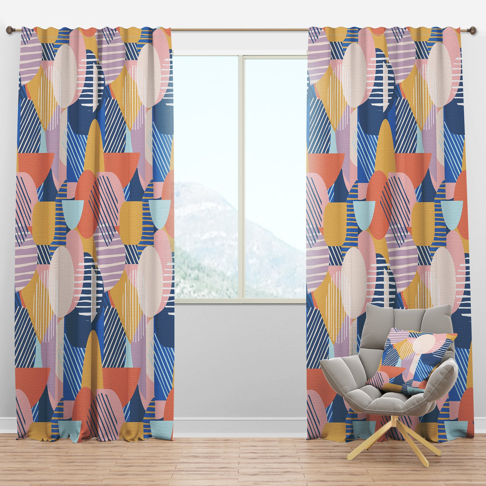 Trendy Contemporary Geometry Shapes Pattern - Mid-Century Modern Curtain Panels