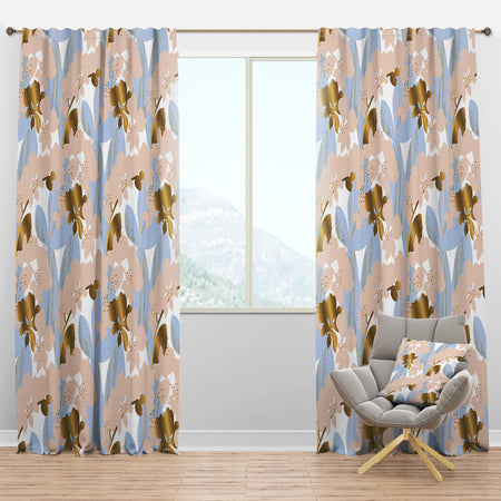 Golden Foliage XV - Mid-Century Modern Curtain Panels