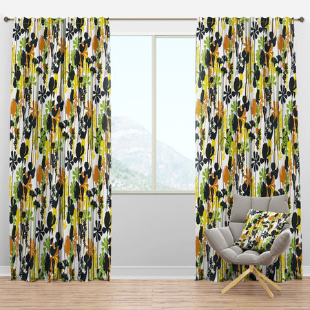 Summer meadow pattern, black silhouettes - Mid-Century Modern Curtain Panels