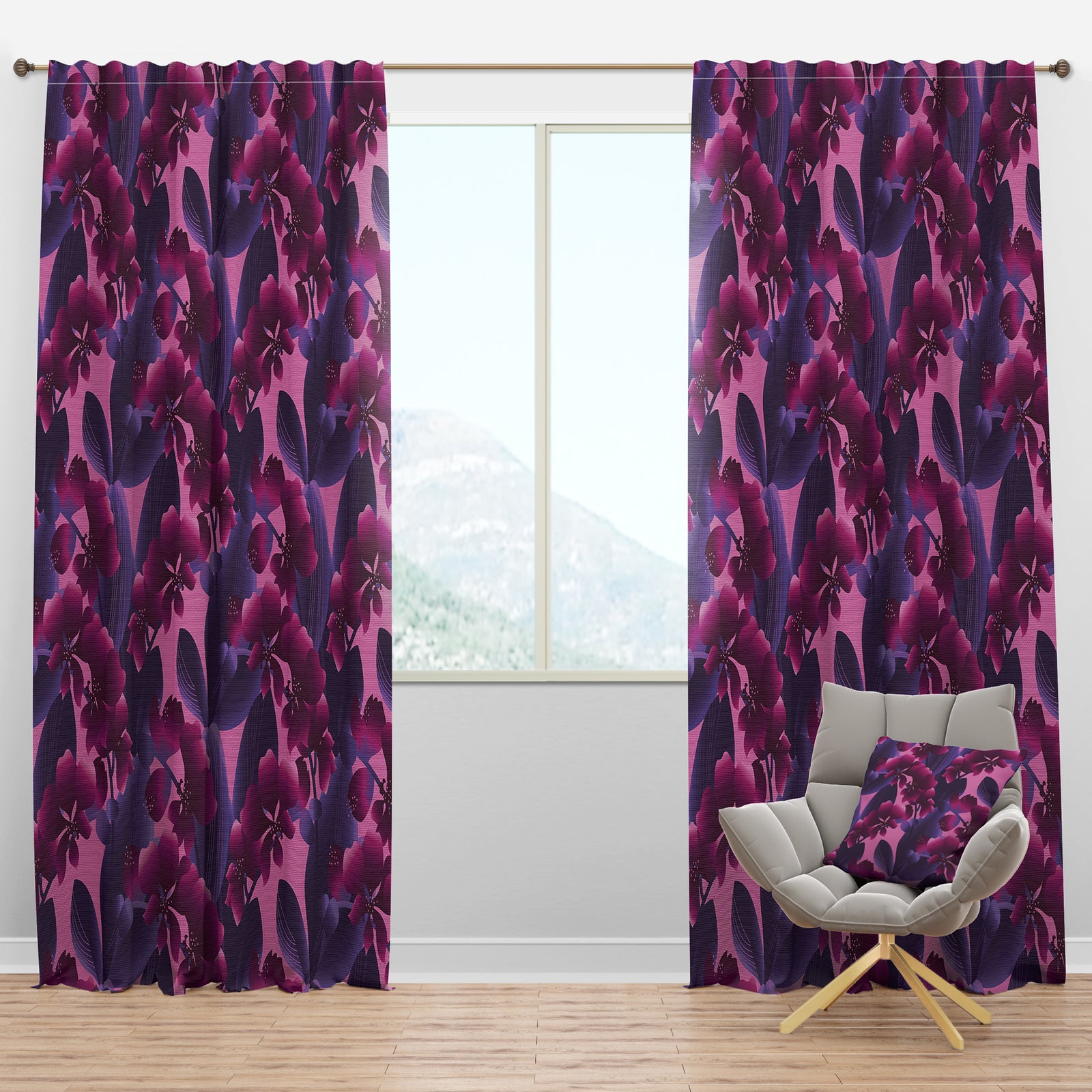 Orchid blossom colorful pattern - Mid-Century Modern Curtain Panels