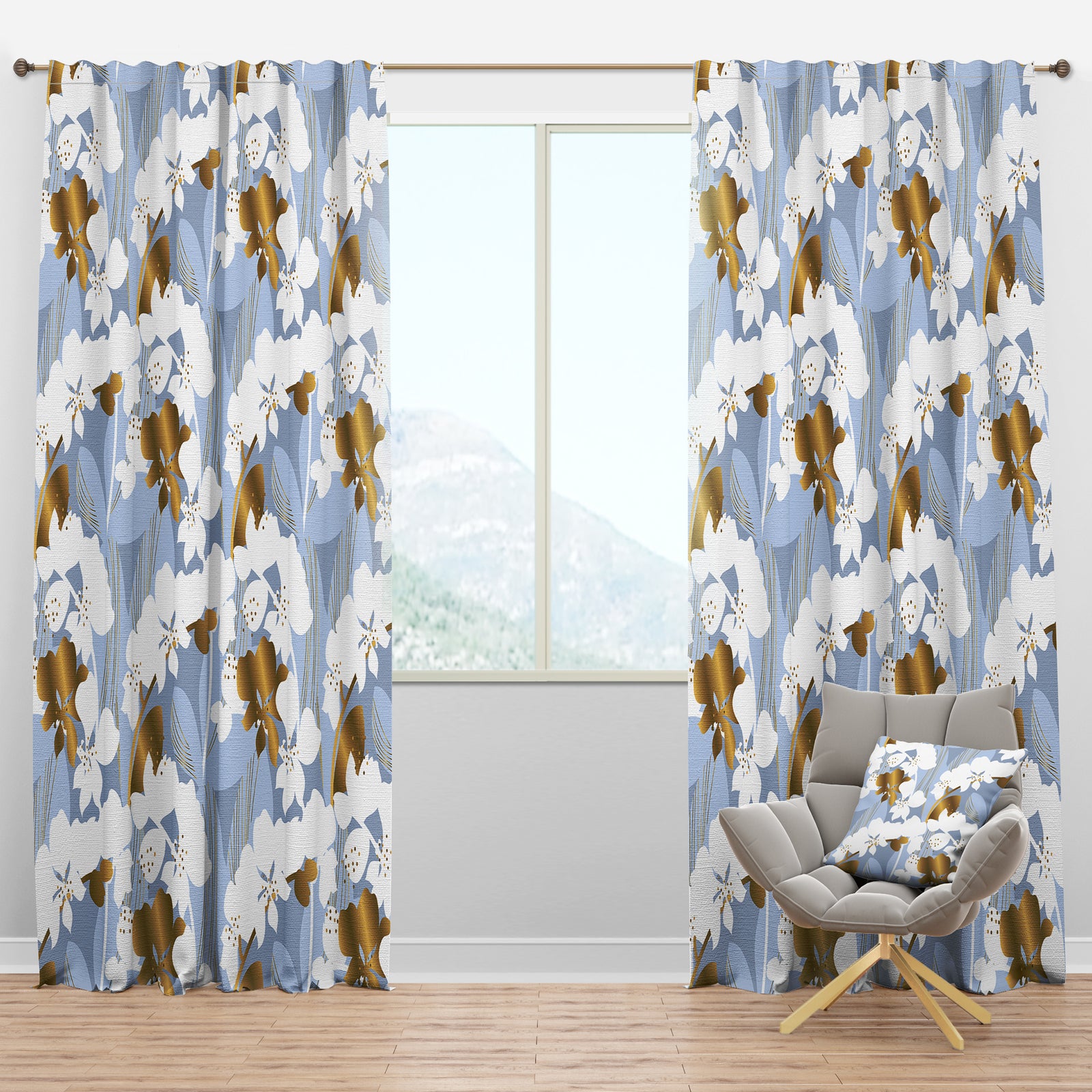 Orchid blossom color pattern - Mid-Century Modern Curtain Panels