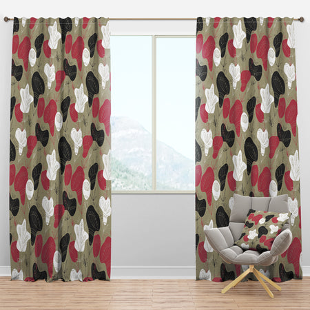 Folk flowers hand drawn pattern - Mid-Century Modern Curtain Panels