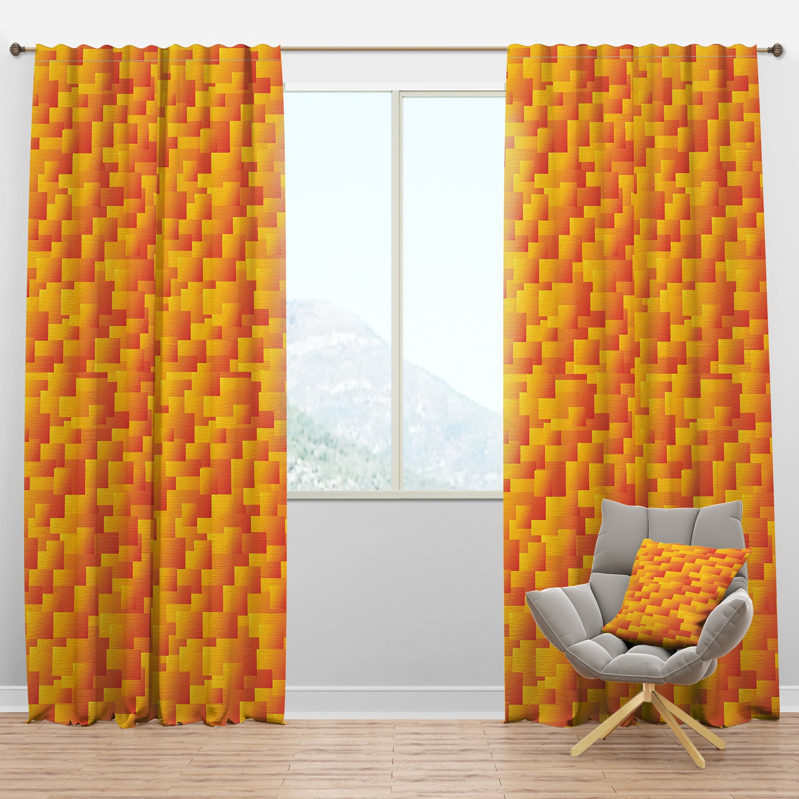 Retro Square Design VIII - Mid-Century Modern Curtain Panels