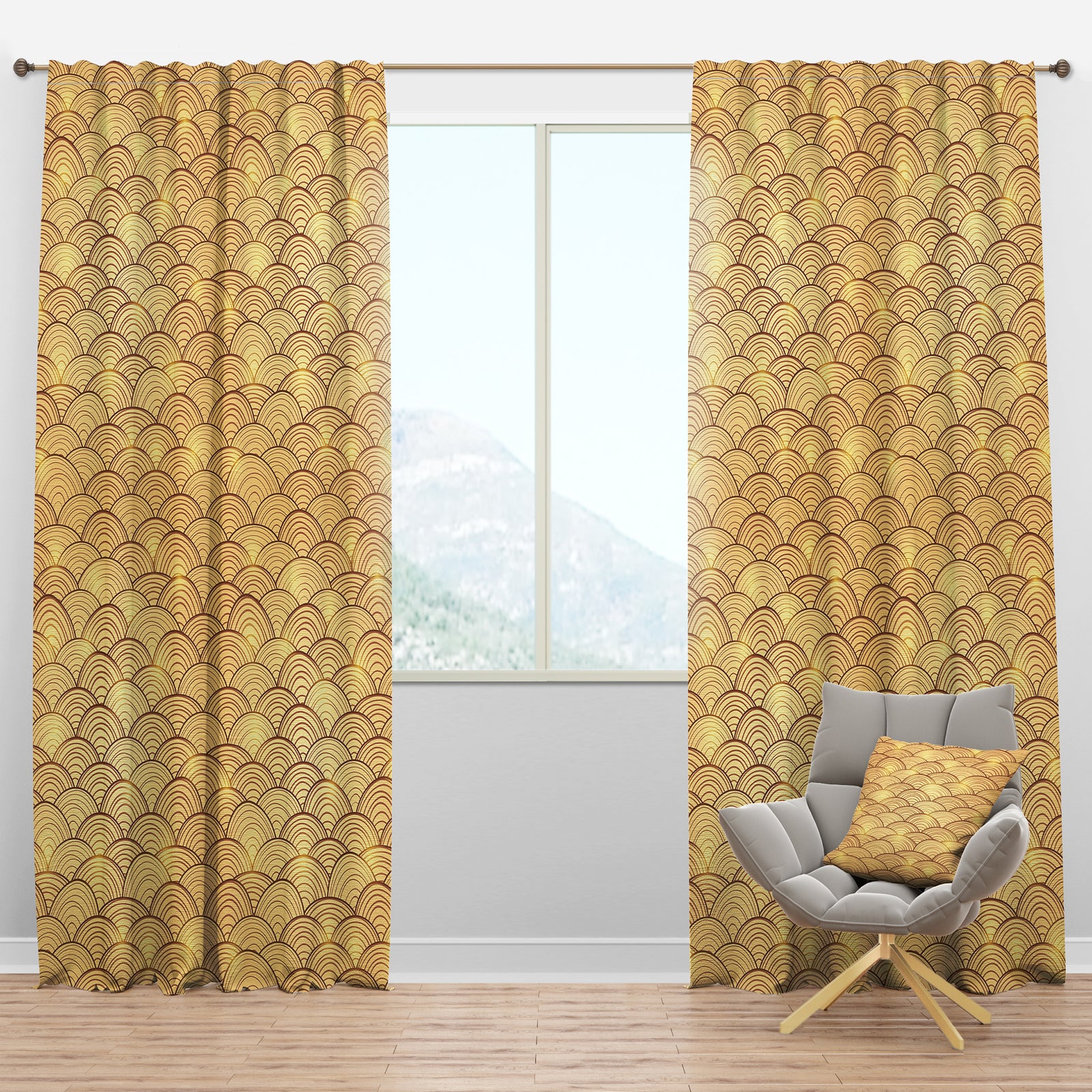 Golden Clouds In The Sky - Mid-Century Modern Curtain Panels