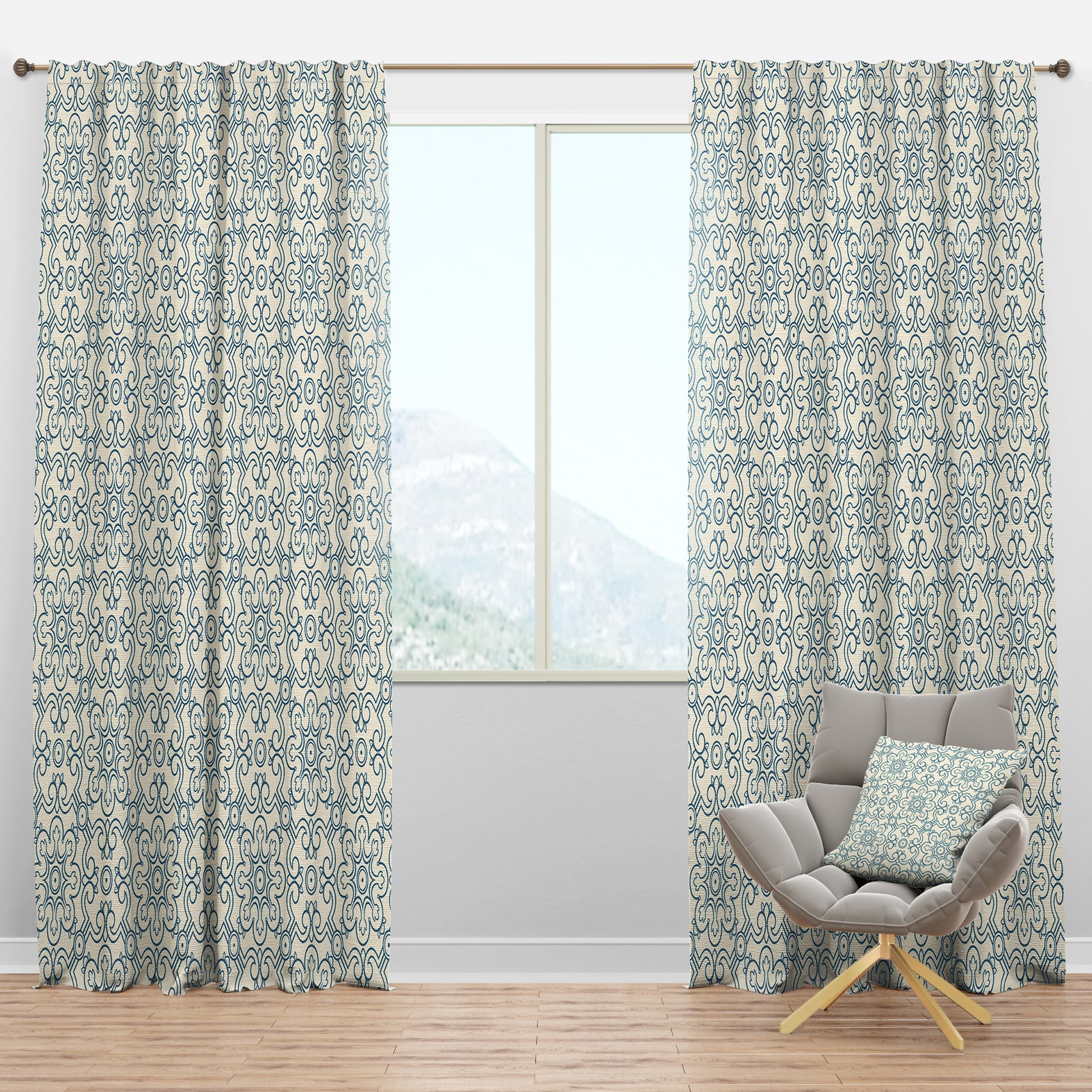 Floral Retro Pattern IV - Mid-Century Modern Curtain Panels