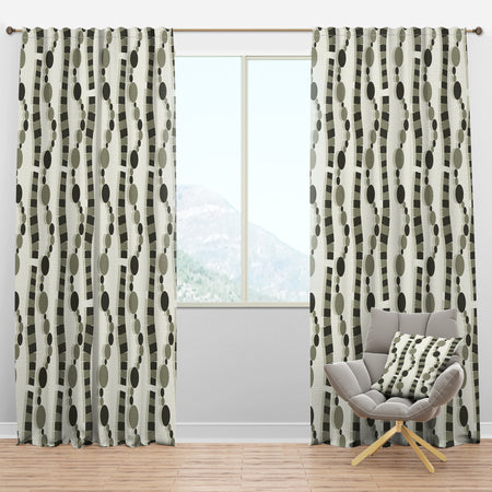 Monochrome Geometric Pattern VI - Mid-Century Modern Curtain Panels