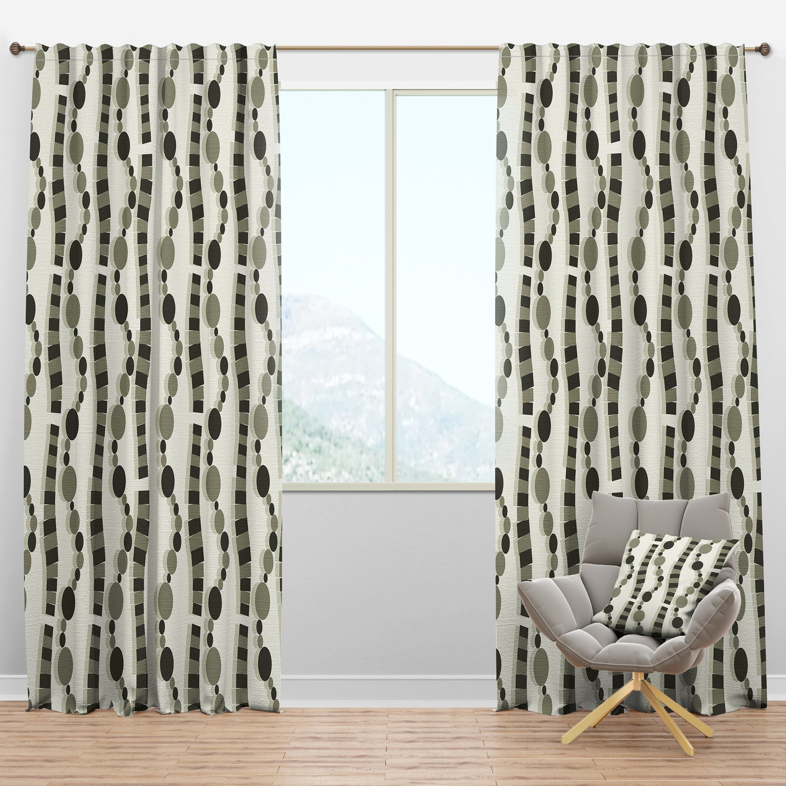 Monochrome Geometric Pattern VI - Mid-Century Modern Curtain Panels