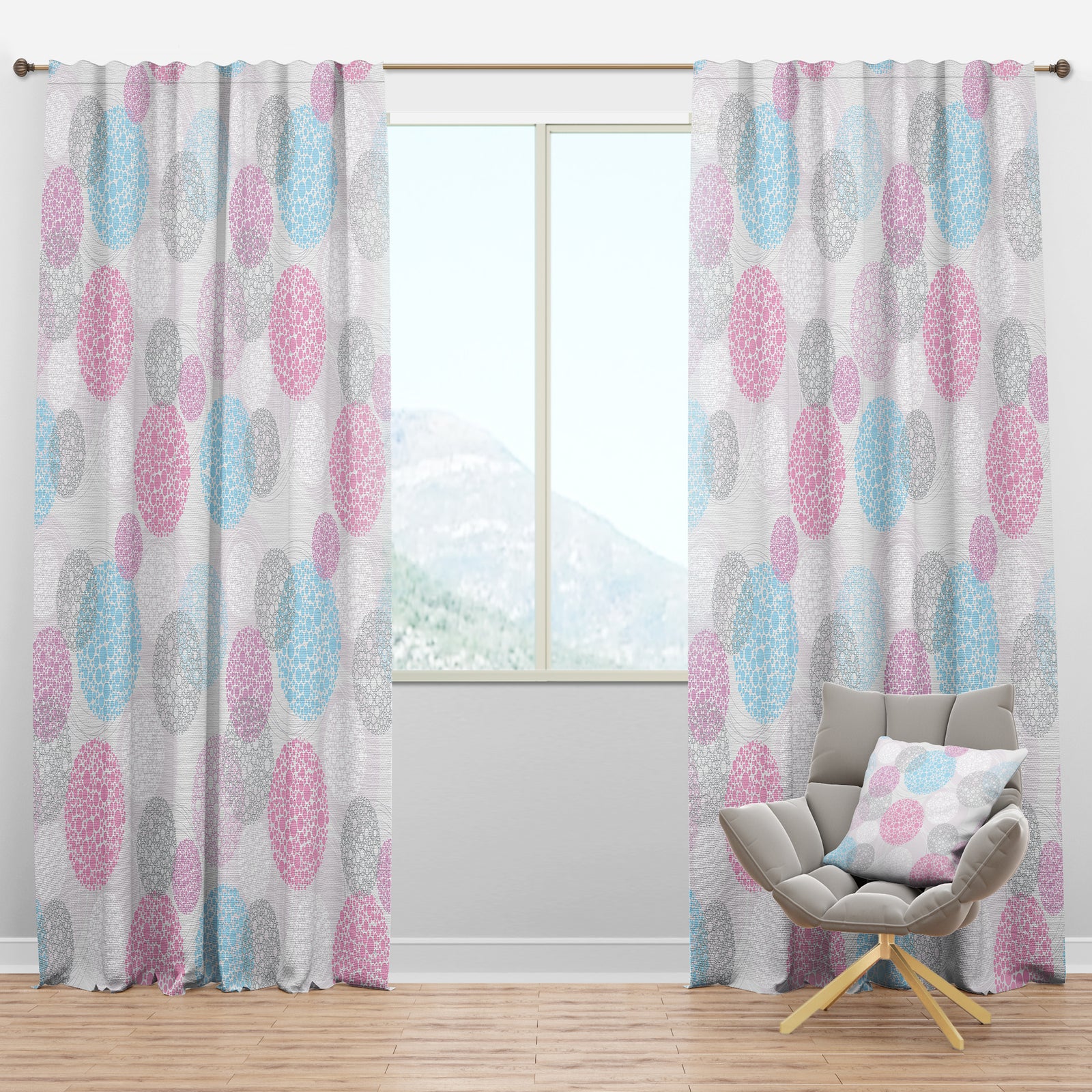 Circular Abstract Retro Geometric III - Mid-Century Modern Curtain Panels