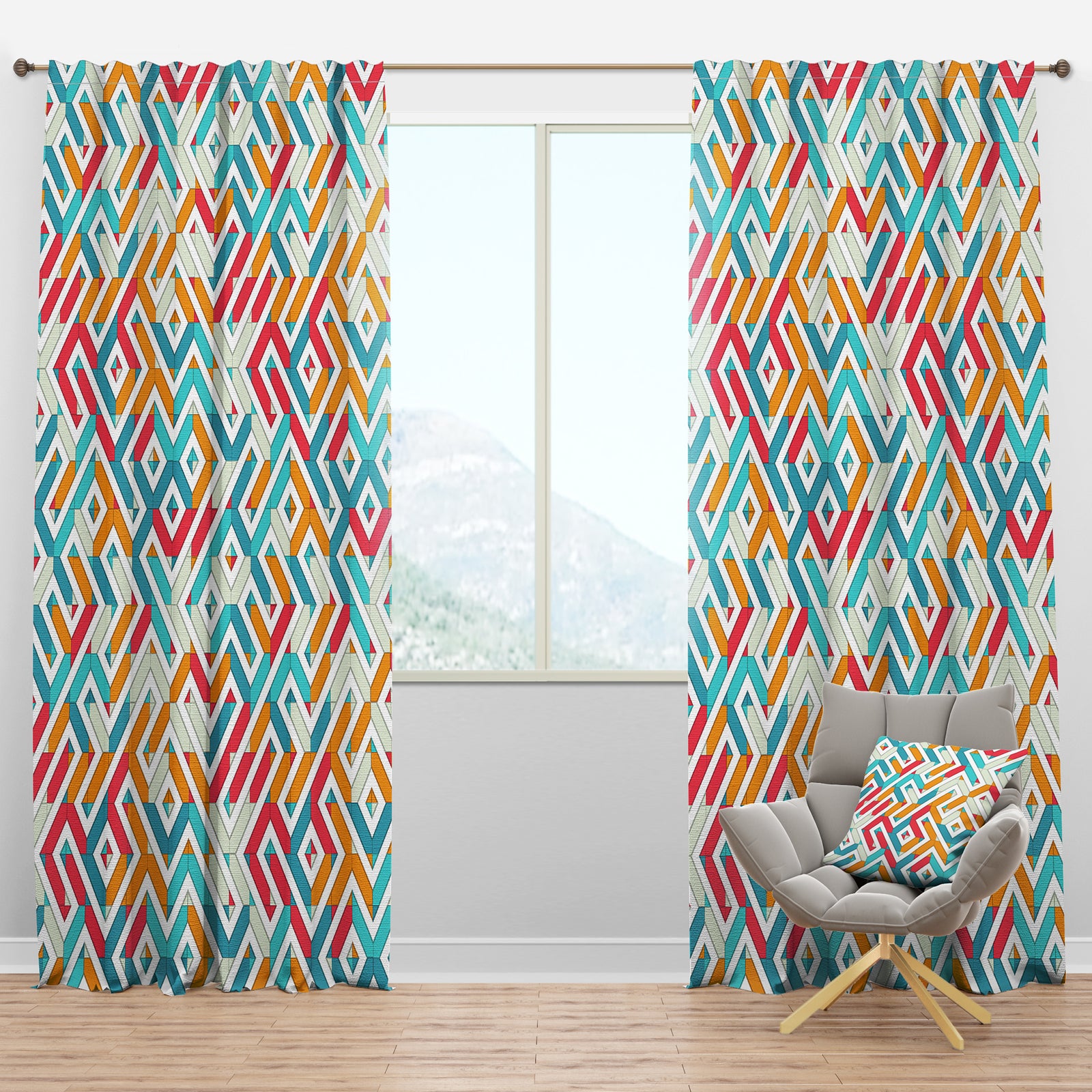 Abstract Retro Geometry I - Mid-Century Modern Curtain Panels