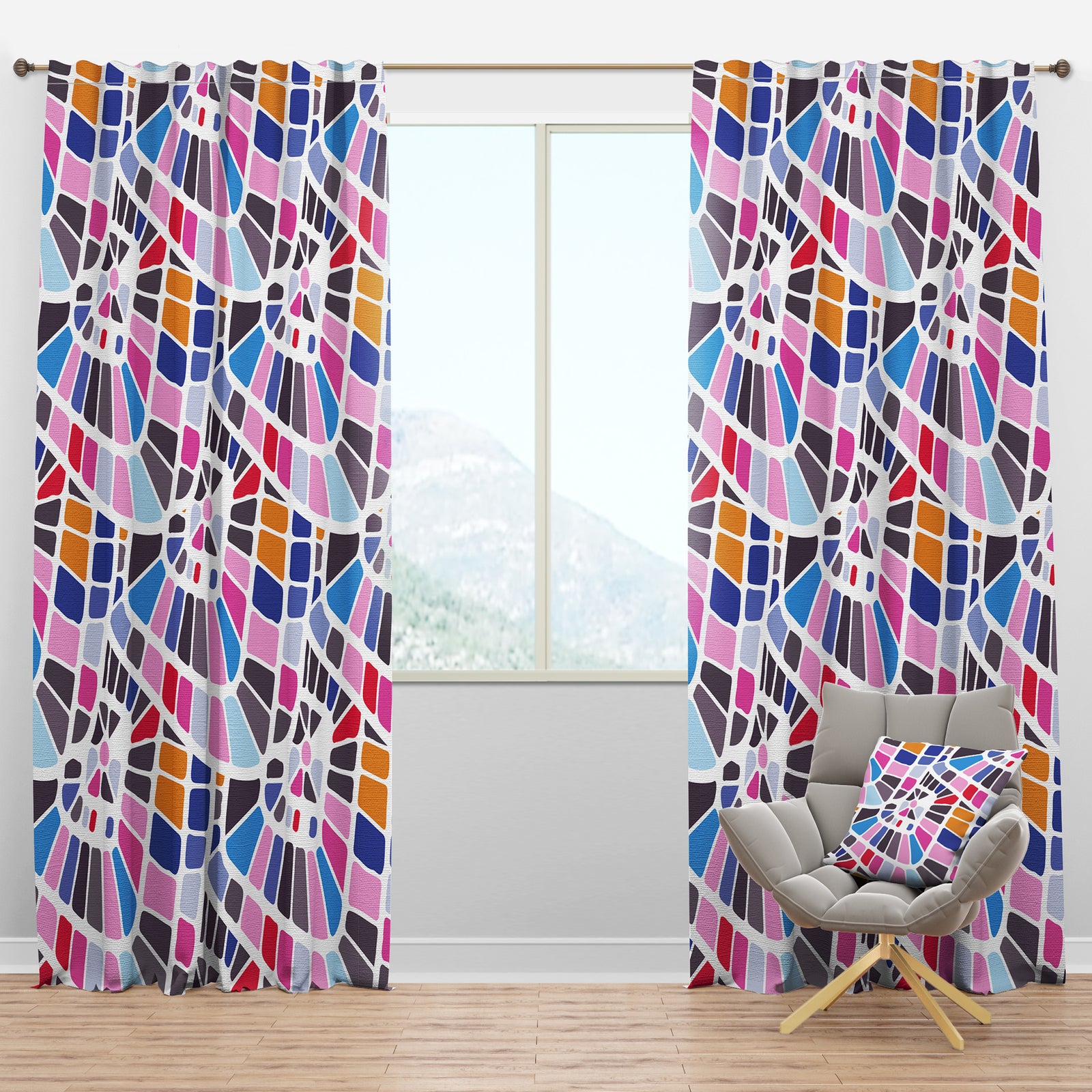 Abstract Retro Geometric Pattern I - Mid-Century Modern Curtain Panels