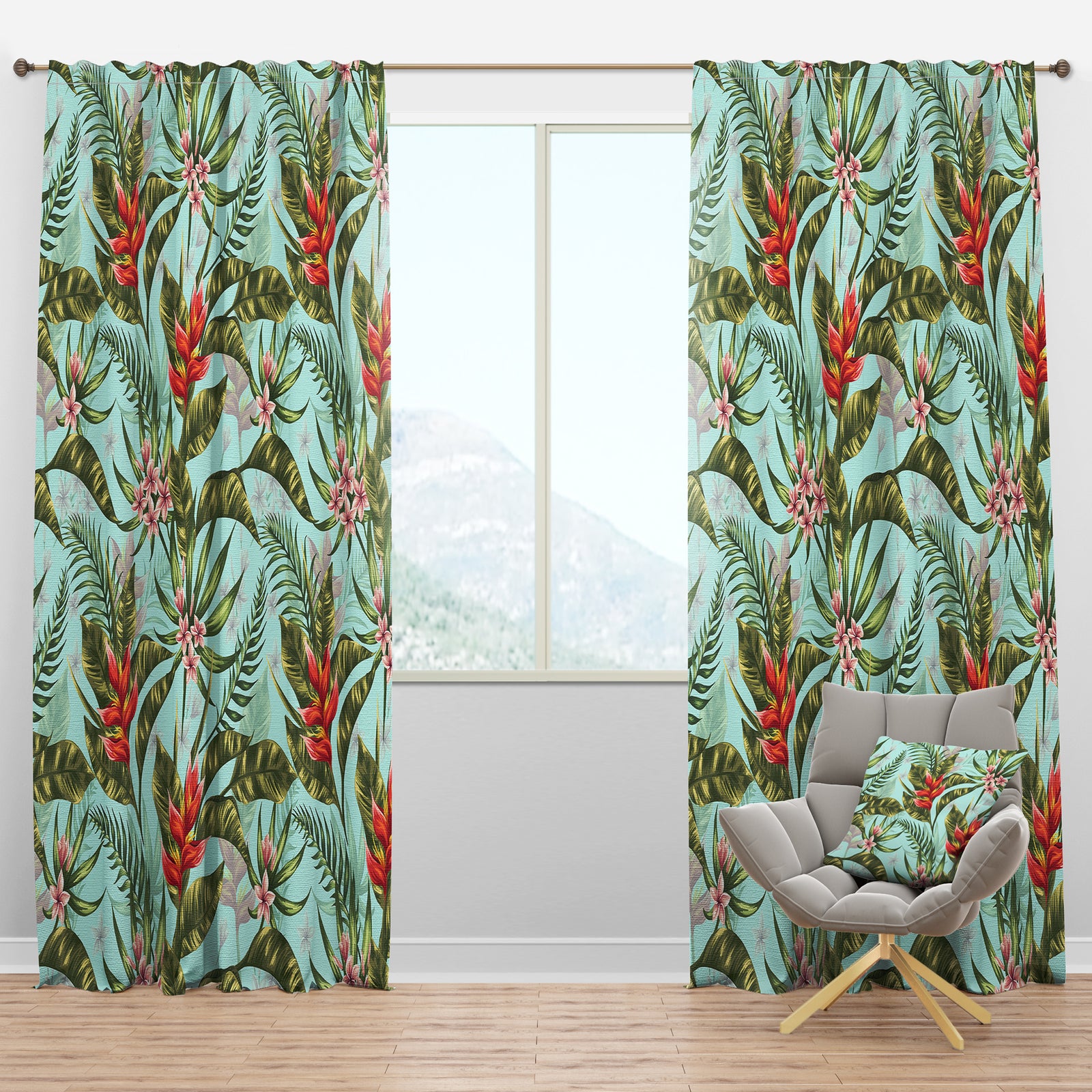 Tropical Foliage II - Mid-Century Modern Curtain Panels