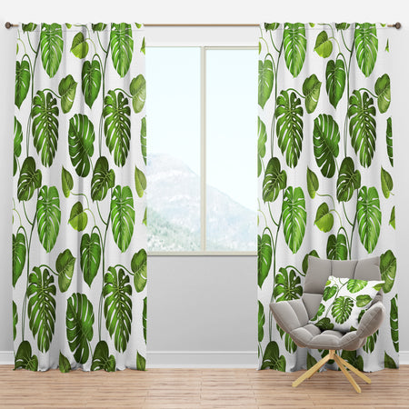 Tropical Palm Leaves II - Mid-Century Modern Curtain Panels