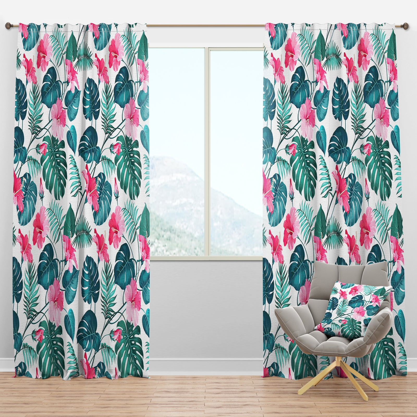 Tropical Botanicals And Flowers - Mid-Century Modern Curtain Panels