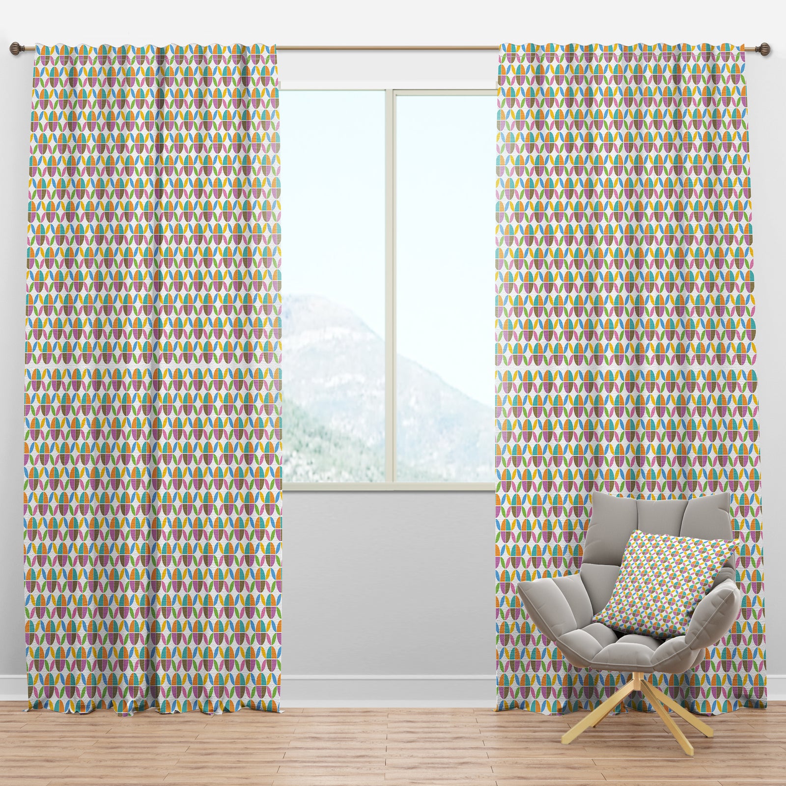 Retro Geometric Design VIII - Mid-Century Modern Curtain Panels