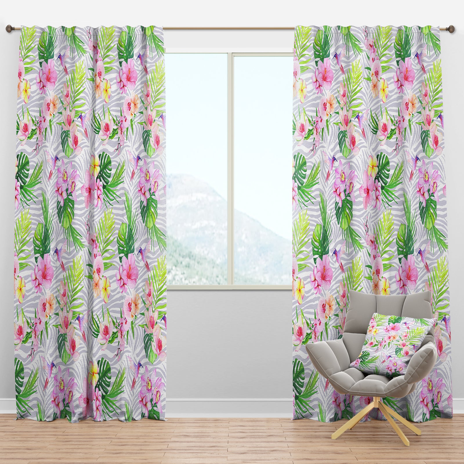 Tropical Botanicals And Flowers VI - Mid-Century Modern Curtain Panels