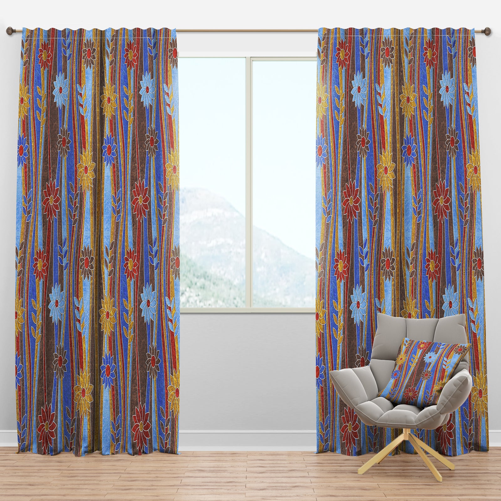 Floral Retro Pattern III - Mid-Century Modern Curtain Panels
