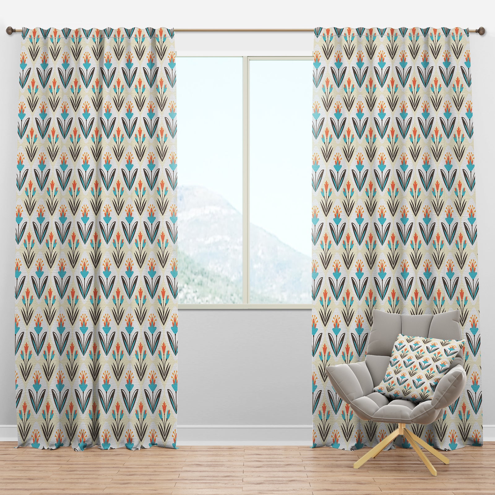 Pattern with floral ornament - Mid-Century Modern Curtain Panels