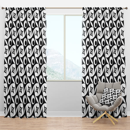 Monochrome Geometric Pattern VII - Mid-Century Modern Curtain Panels