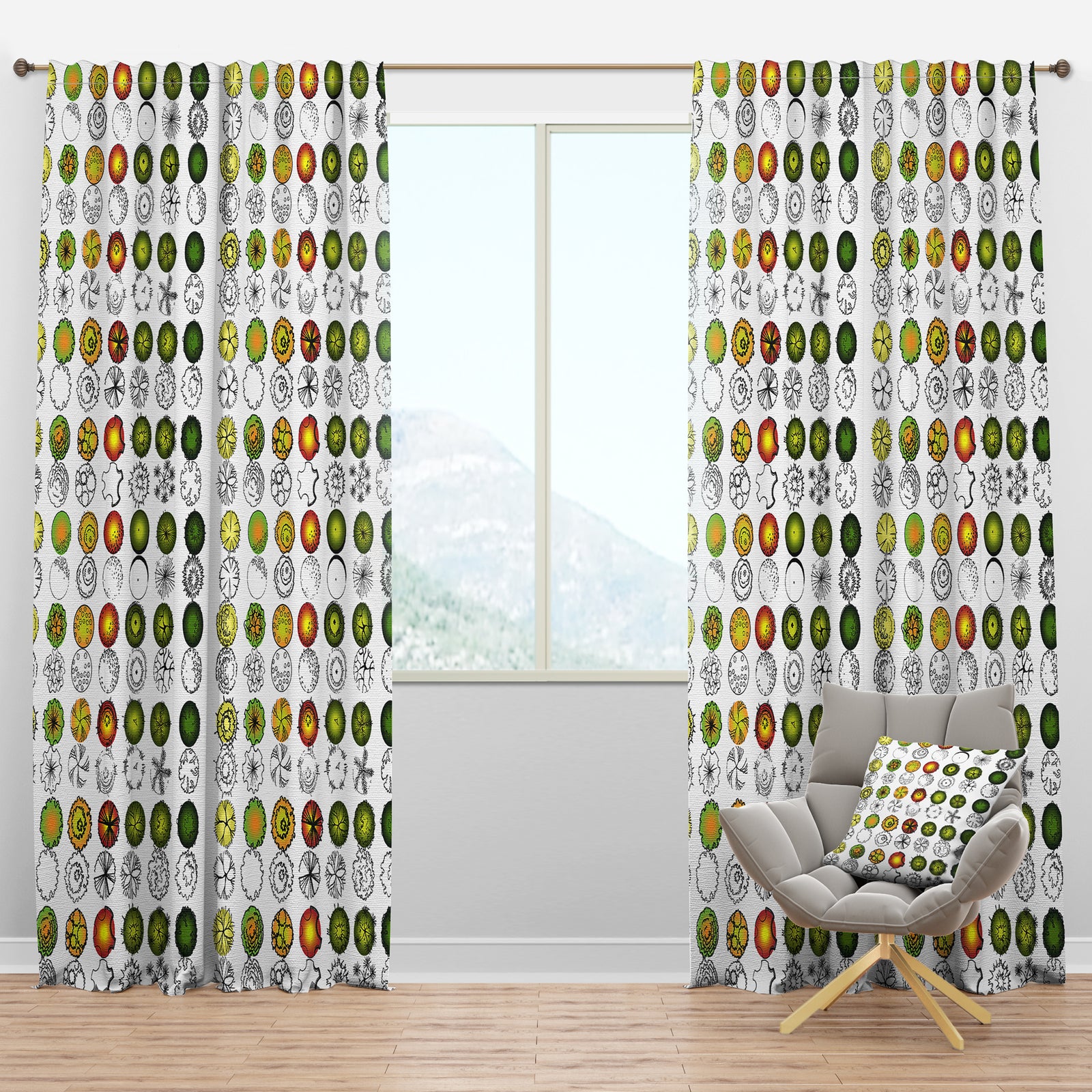Retro Tree Top Design - Mid-Century Modern Curtain Panels