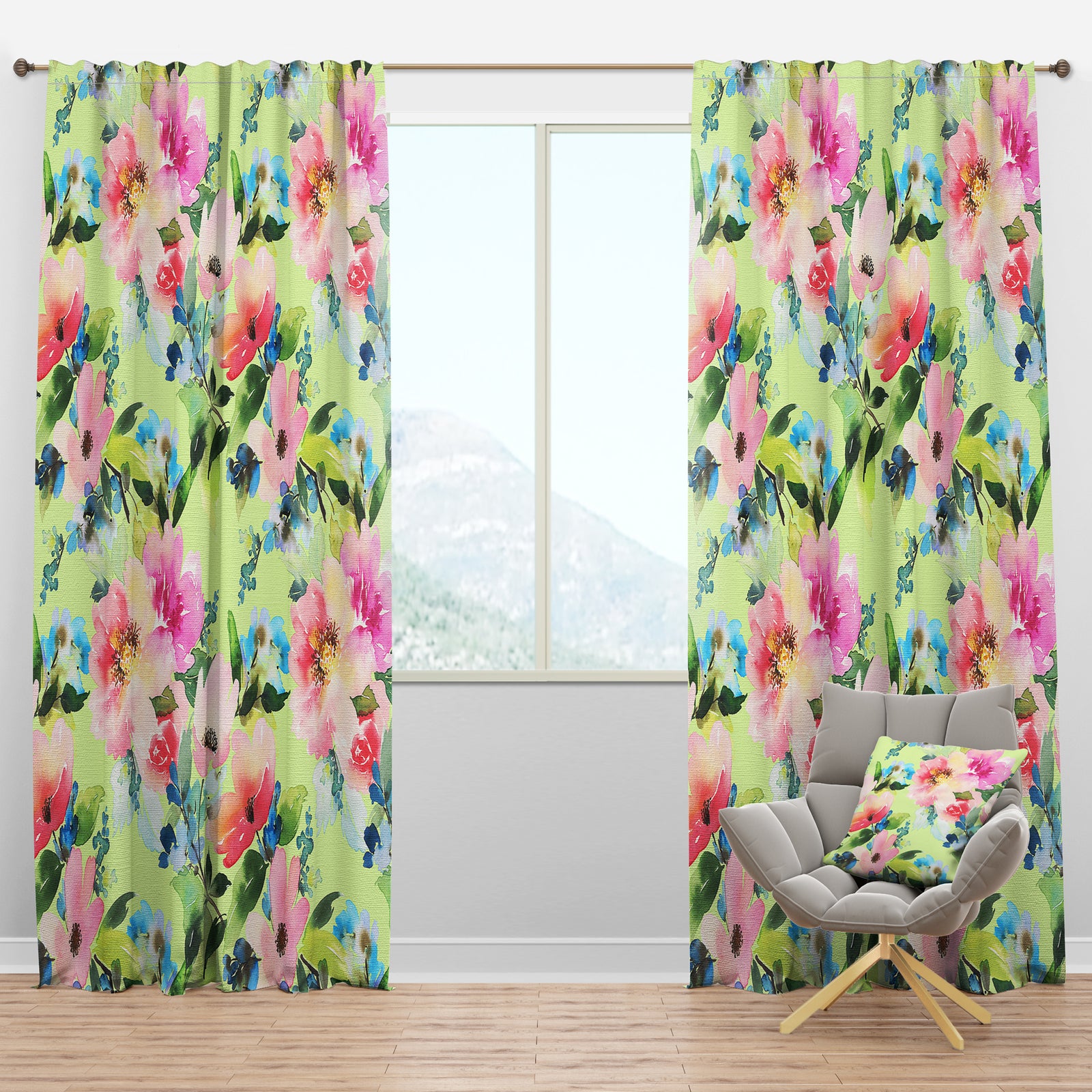 Floral Botanical Retro IV - Mid-Century Modern Curtain Panels