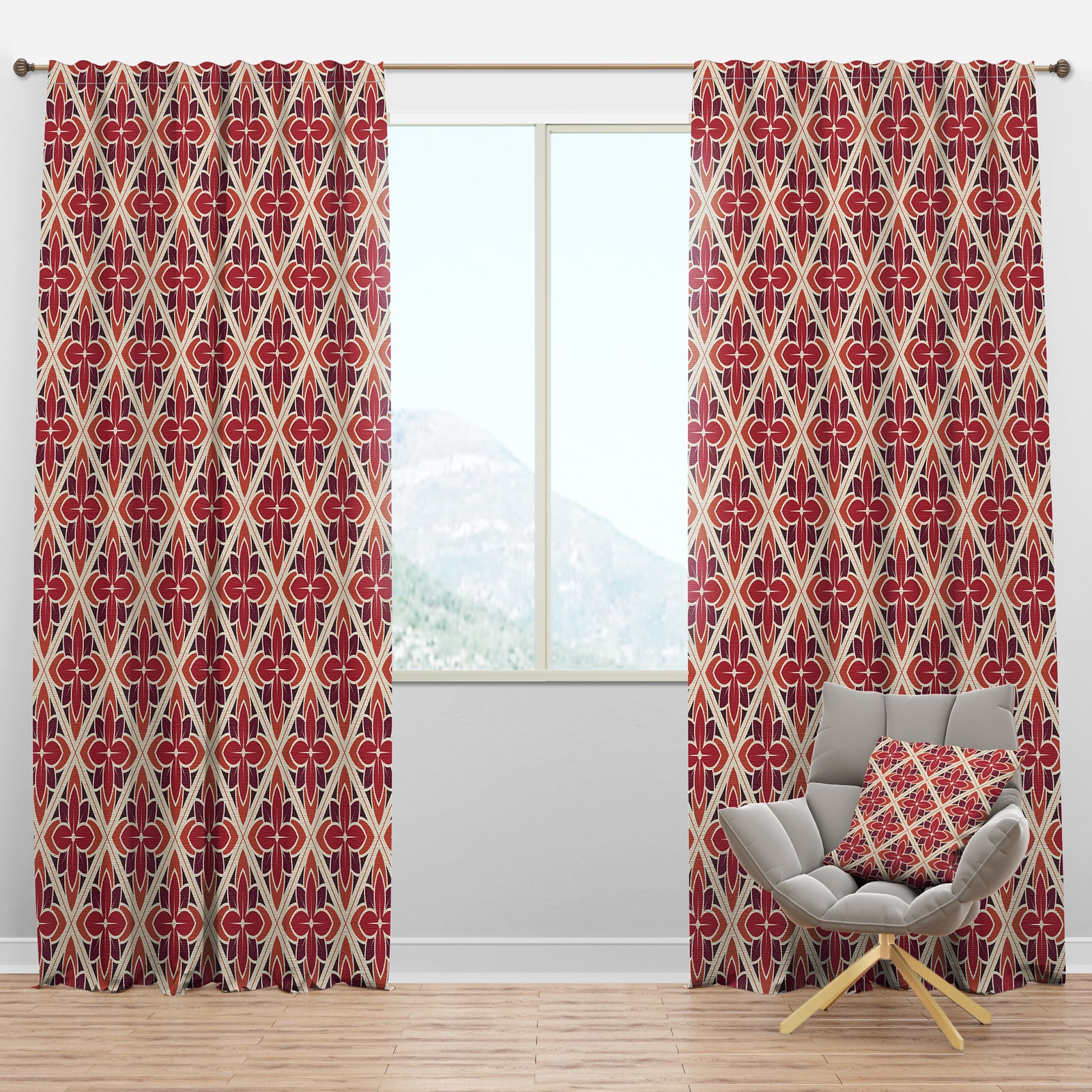 Retro Floral Pattern VI - Mid-Century Modern Curtain Panels