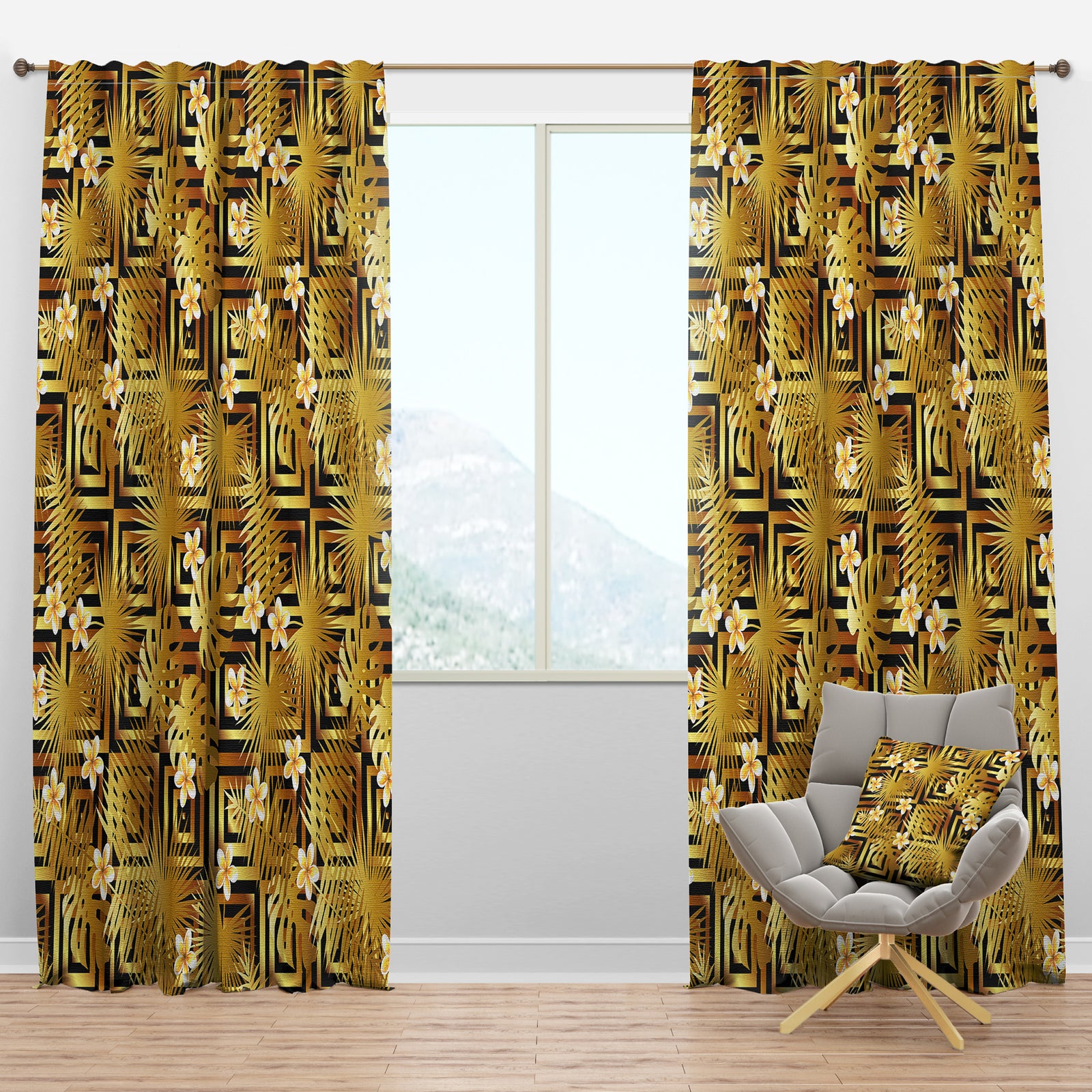 Modern gold luxury pattern - Mid-Century Modern Curtain Panels