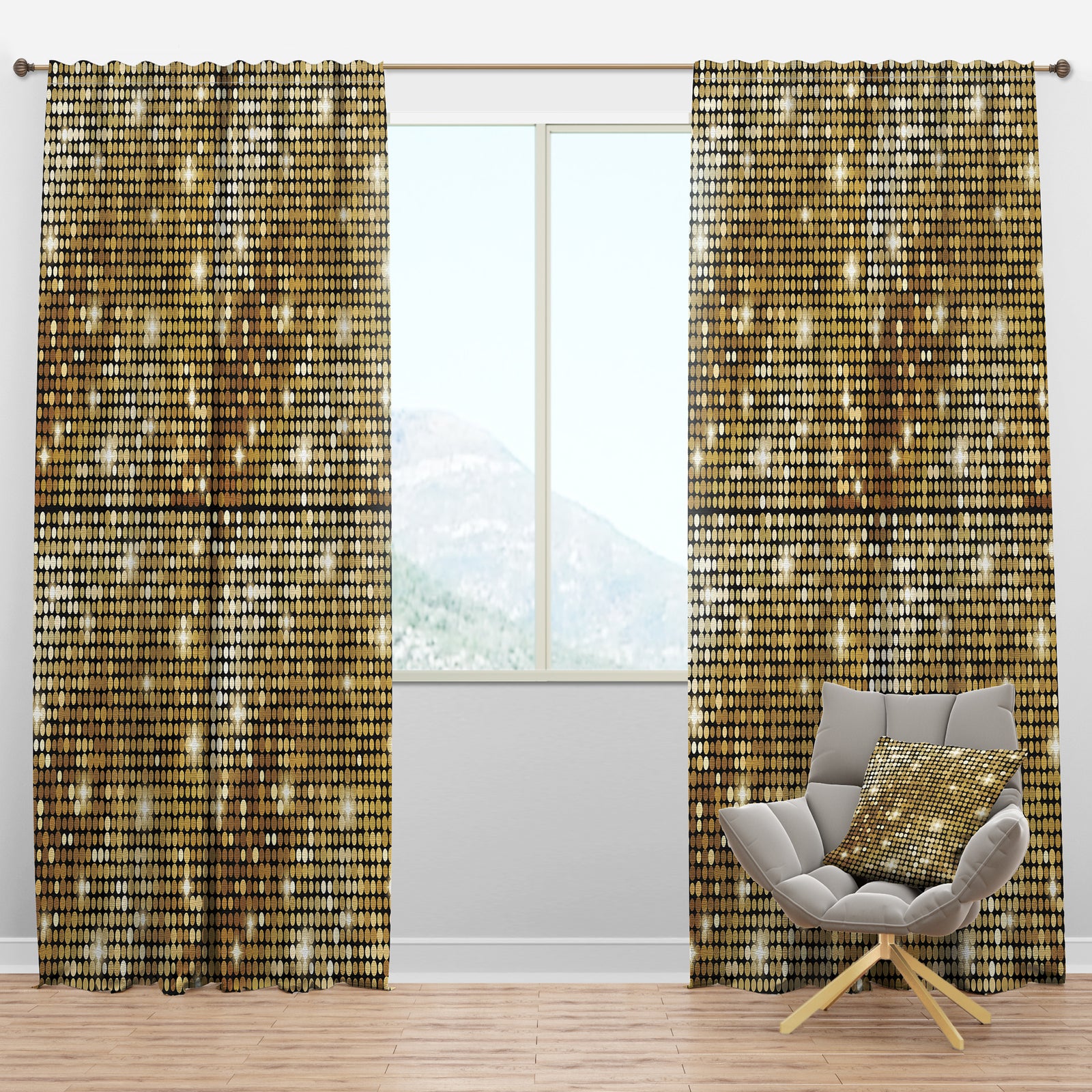Abstract Gold Mosaic - Mid-Century Modern Curtain Panels
