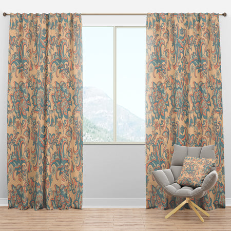 Retro Indian Floral Batik II - Mid-Century Modern Curtain Panels