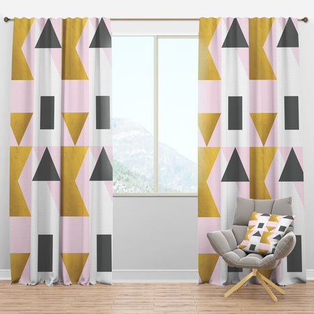 Triangular Gold Design - Mid-Century Modern Curtain Panels