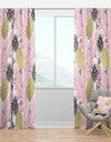 Golden Pineapple Pink Leaves - Mid-Century Modern Curtain Panels