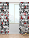 Paris Eiffel Red Hearts II - Mid-Century Modern Curtain Panels