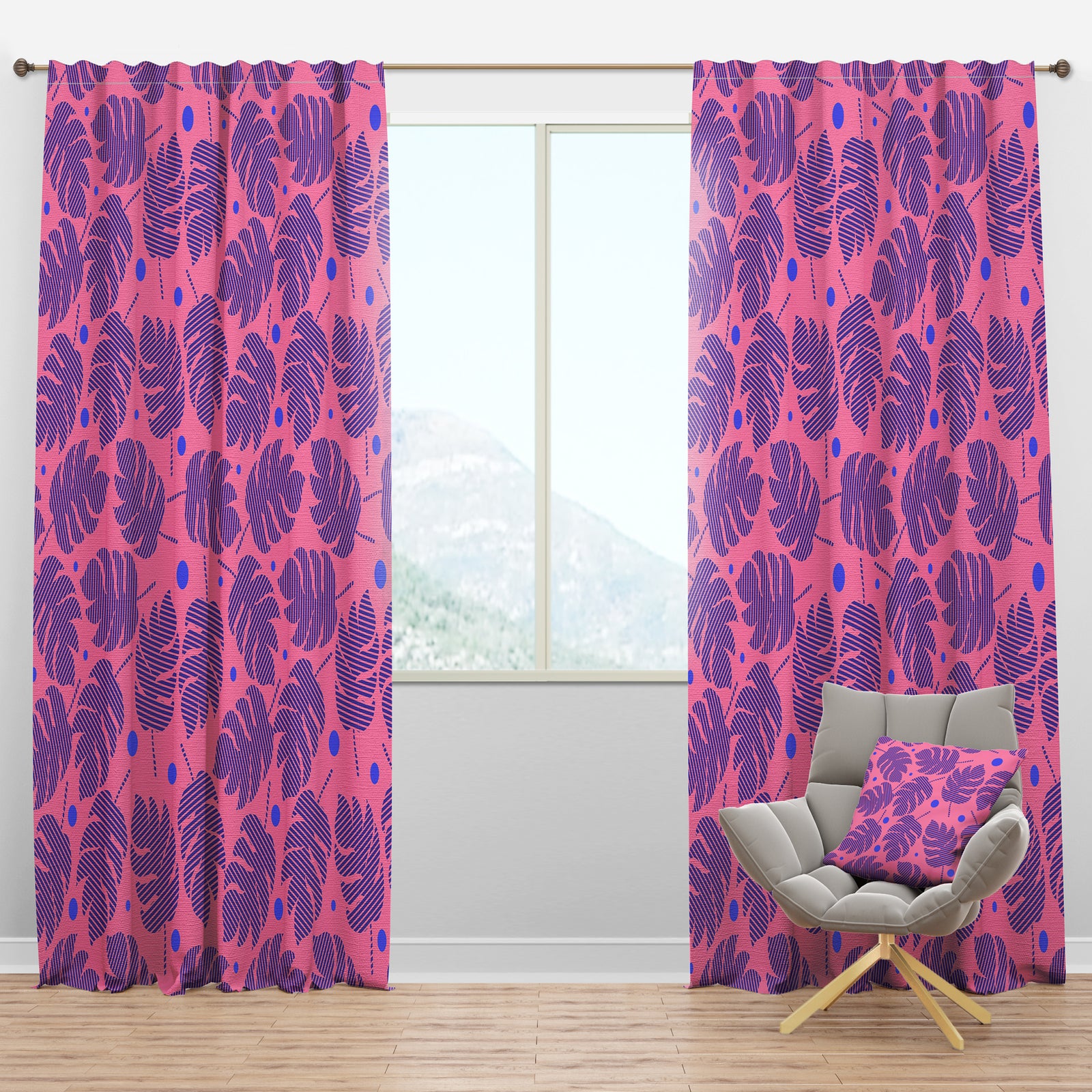 Tropical Palm Leaves IV - Mid-Century Modern Curtain Panels
