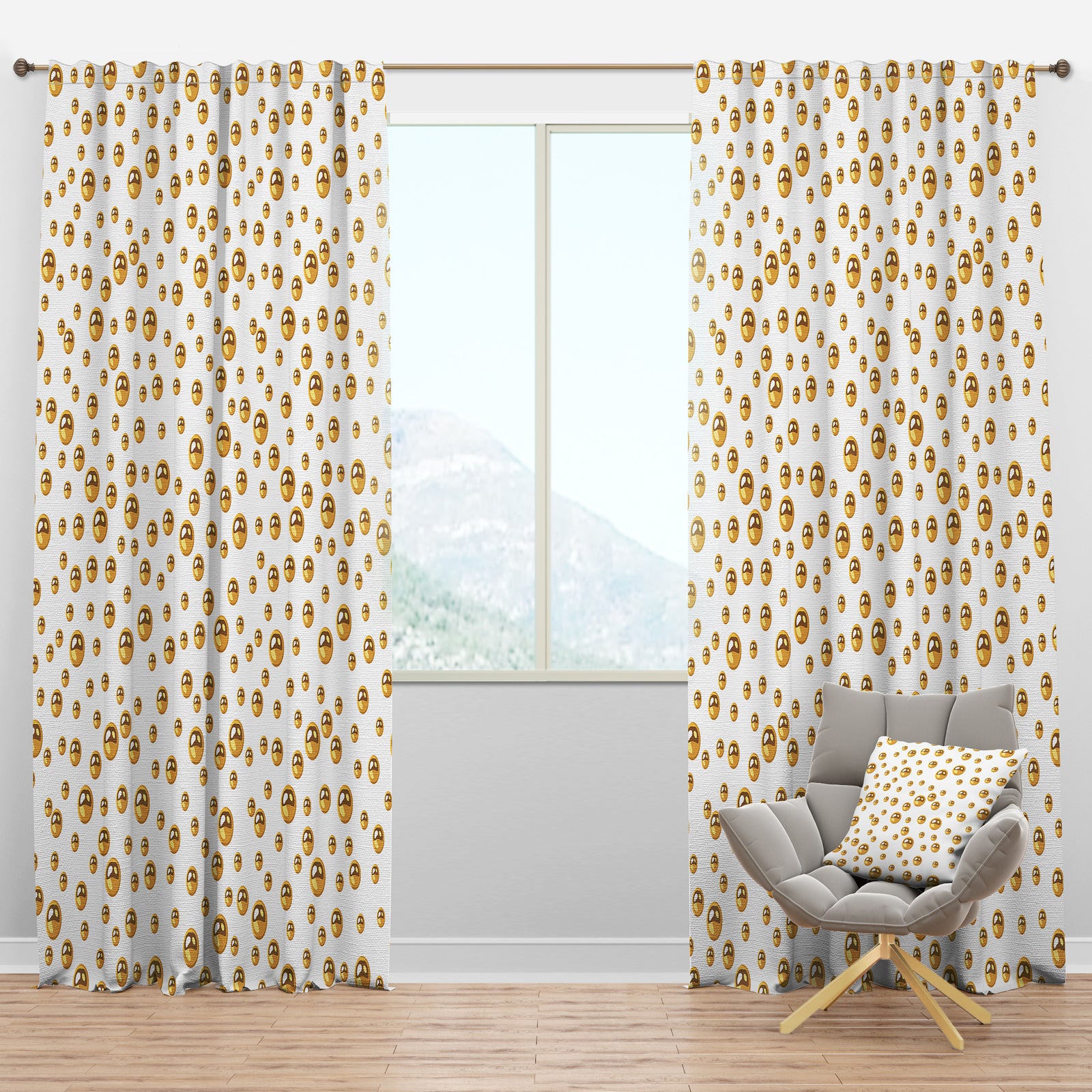 Golden Circular Pattern II - Mid-Century Modern Curtain Panels