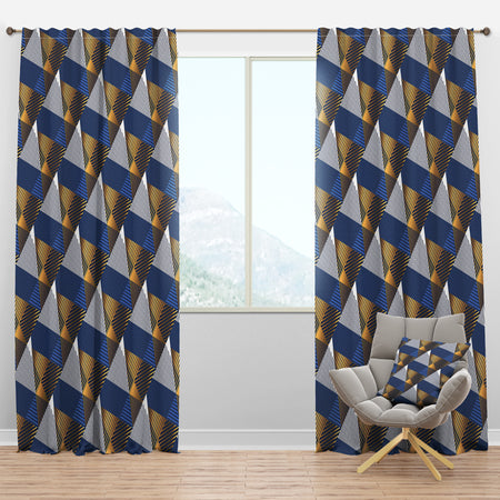 Retro Luxury Waves In Gold And Blue V - Mid-Century Modern Curtain Panels