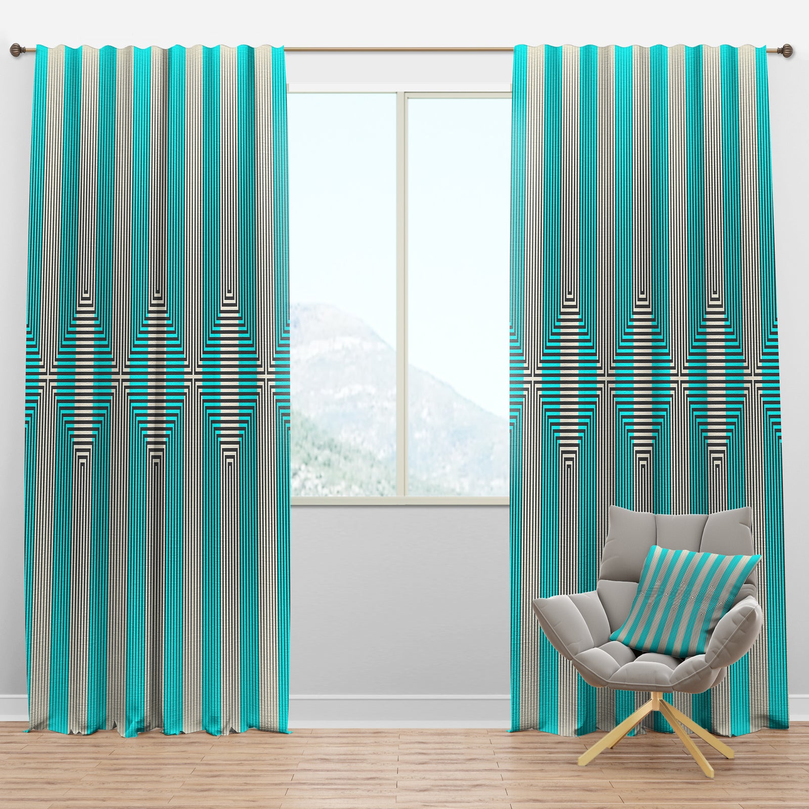 Light Blue Striped Pattern - Mid-Century Modern Curtain Panels