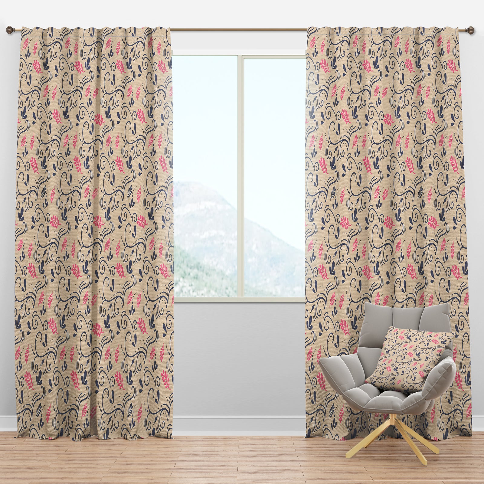 Retro Botanical Pattern X - Mid-Century Modern Curtain Panels