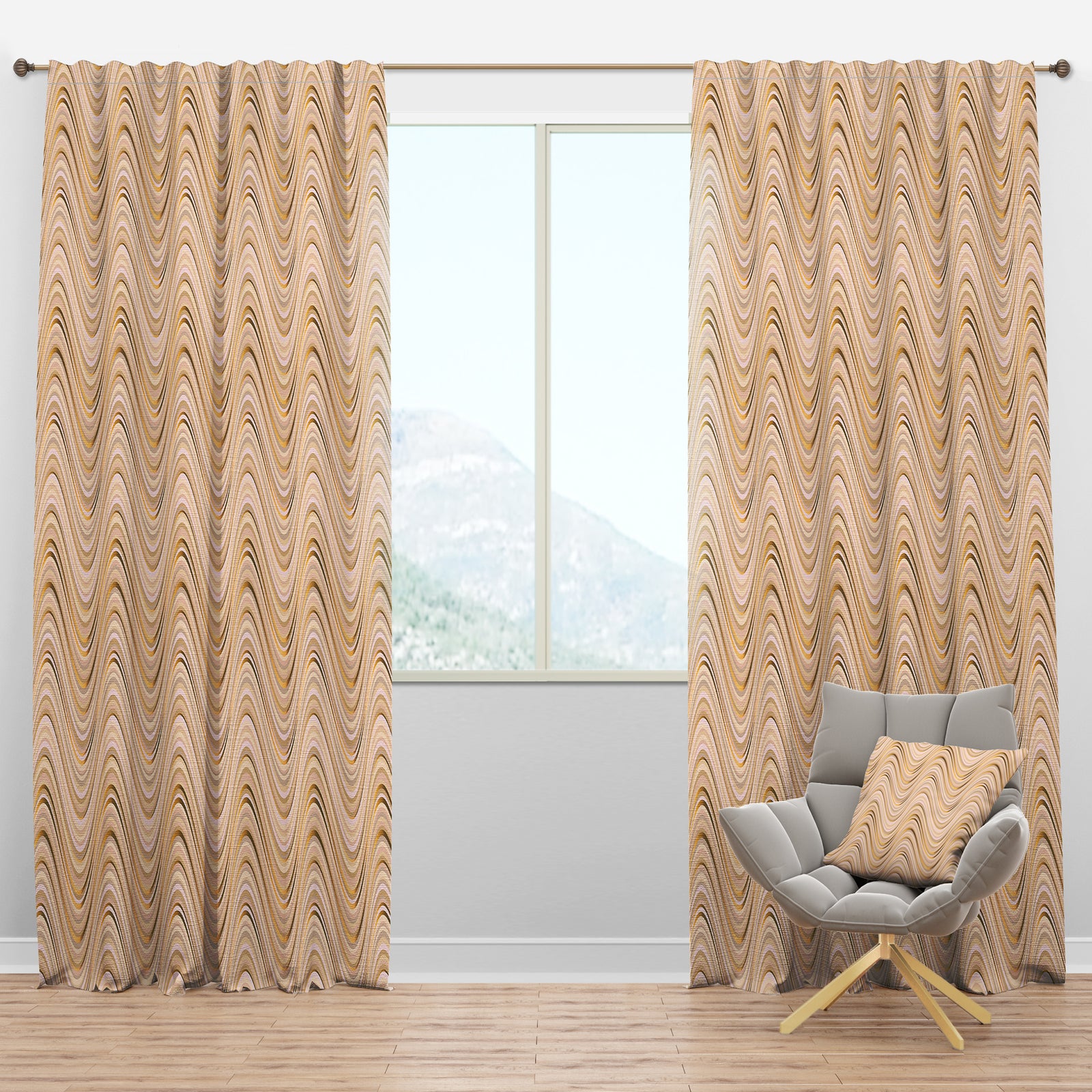 Abstract Luxury Beige Waves - Mid-Century Modern Curtain Panels