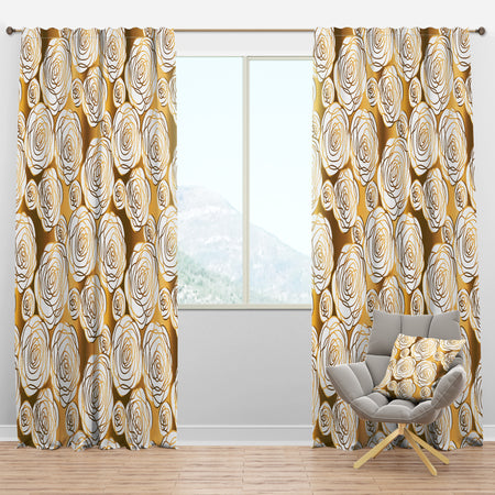 Golden Floral III - Mid-Century Modern Curtain Panels
