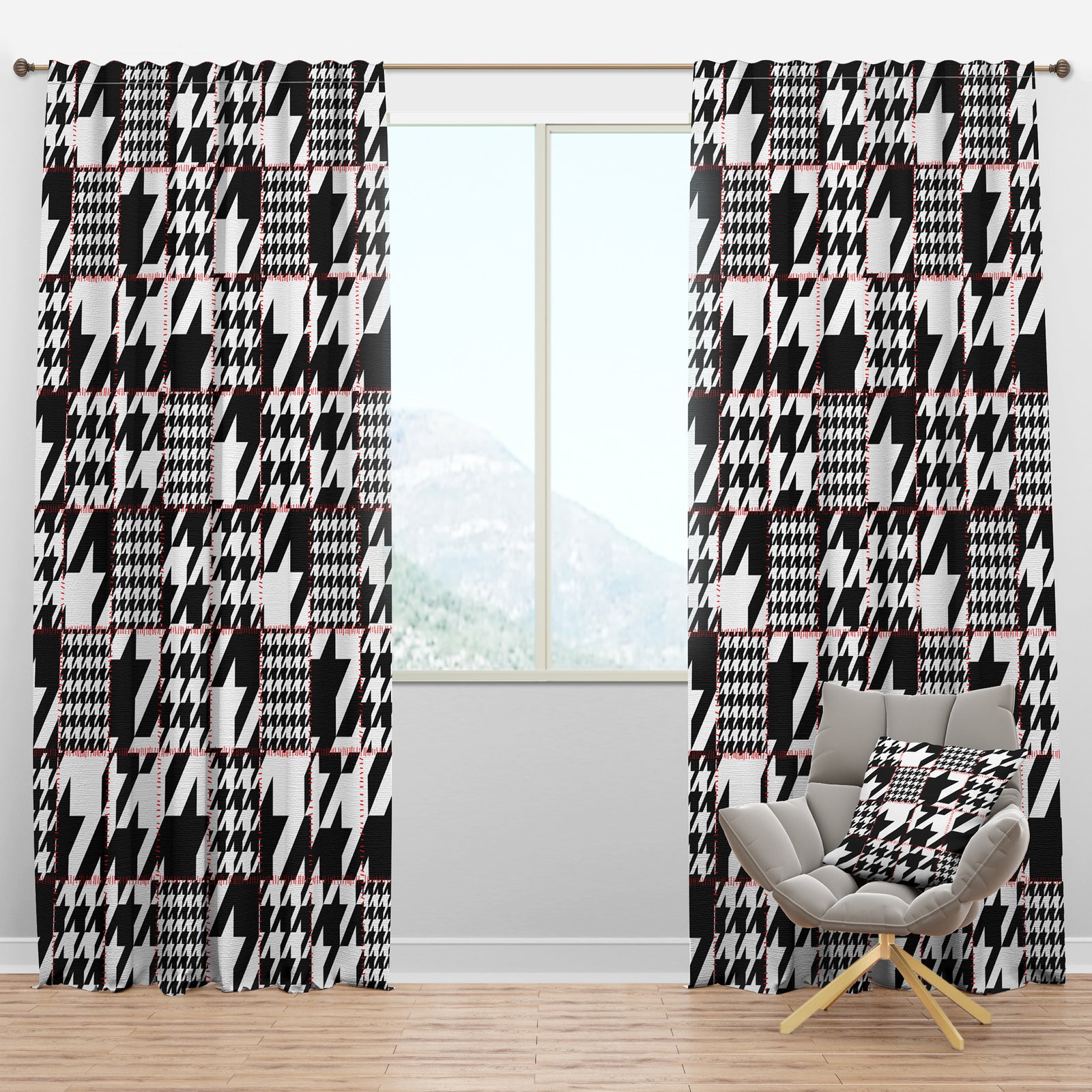Classic Houndstooth Pattern - Mid-Century Modern Curtain Panels
