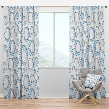 3D White And Blue Pattern IV - Mid-Century Modern Curtain Panels